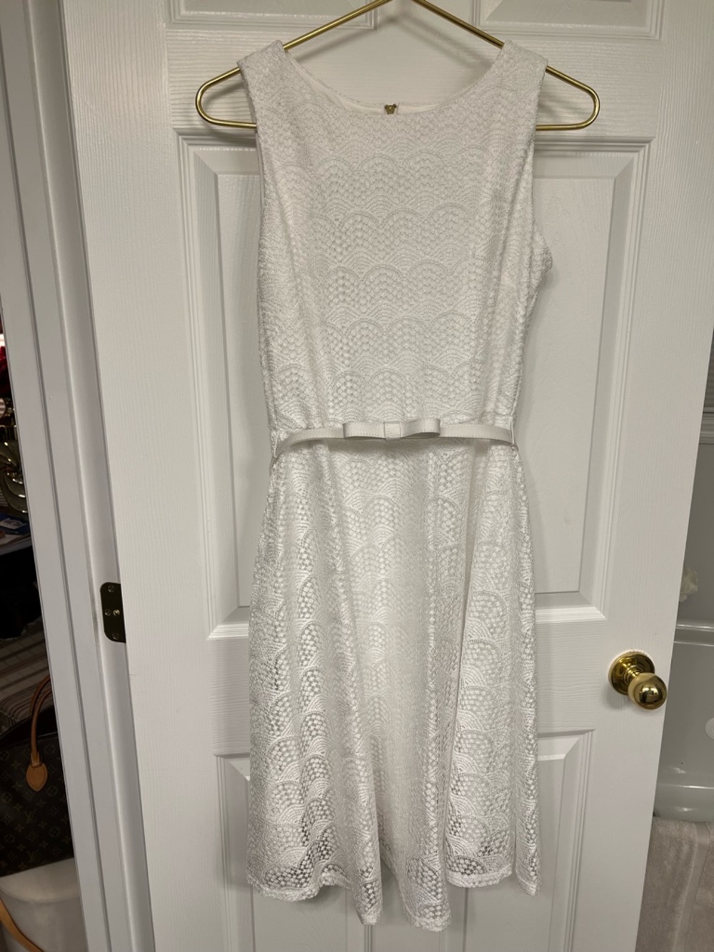Danny & Nicole White Lace A-Line Dress with Waist Tie